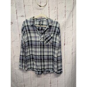 Kuhl Spektra Popover Large Blue Plaid Shirt Comfort Hiking Adventure Travel Roll